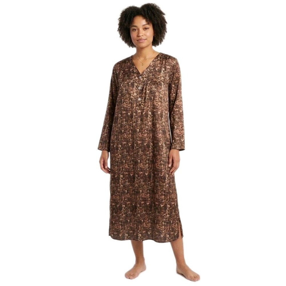 Anthony Richards Vintage Leopard Print Long Sleeve Nightgown 140291 Women Size L